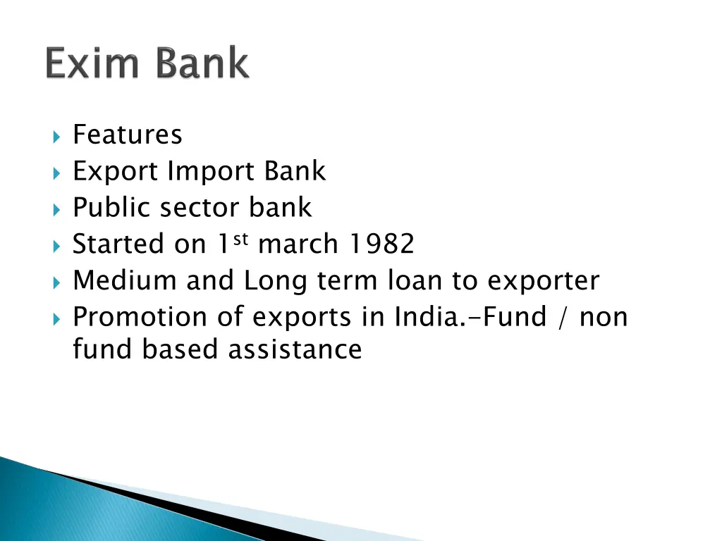 features export import bank public sector bank