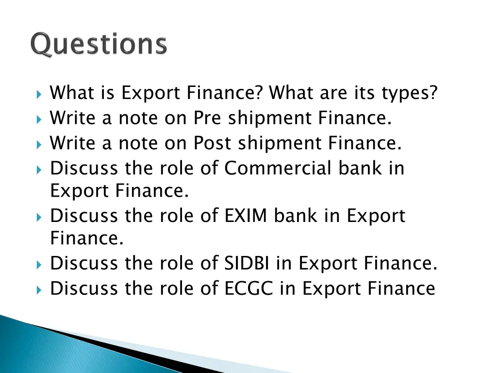 what is export finance what are its types write