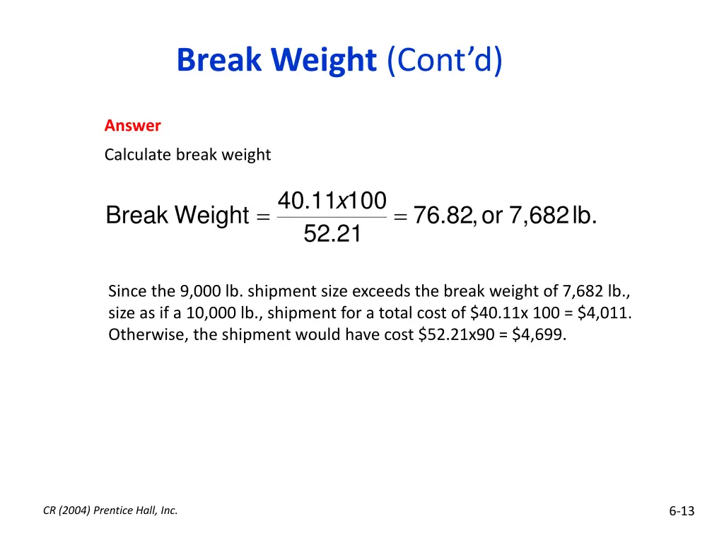 break weight cont d