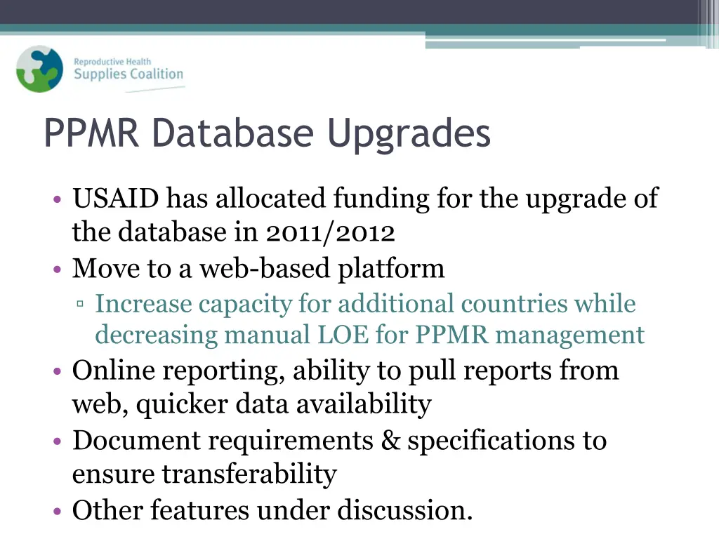 ppmr database upgrades
