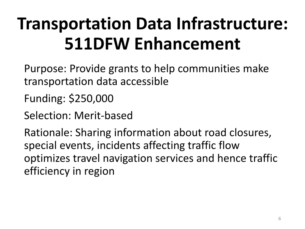 transportation data infrastructure 511dfw
