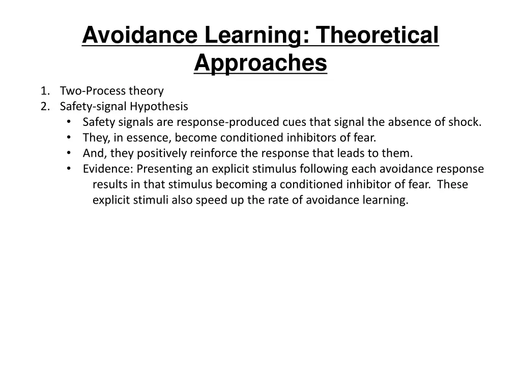 avoidance learning theoretical approaches 4
