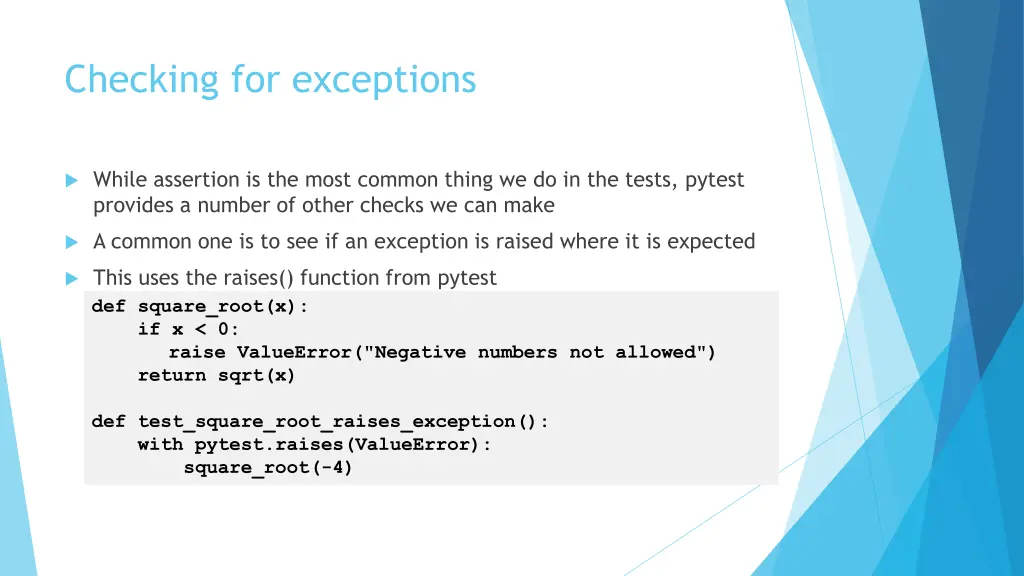 checking for exceptions
