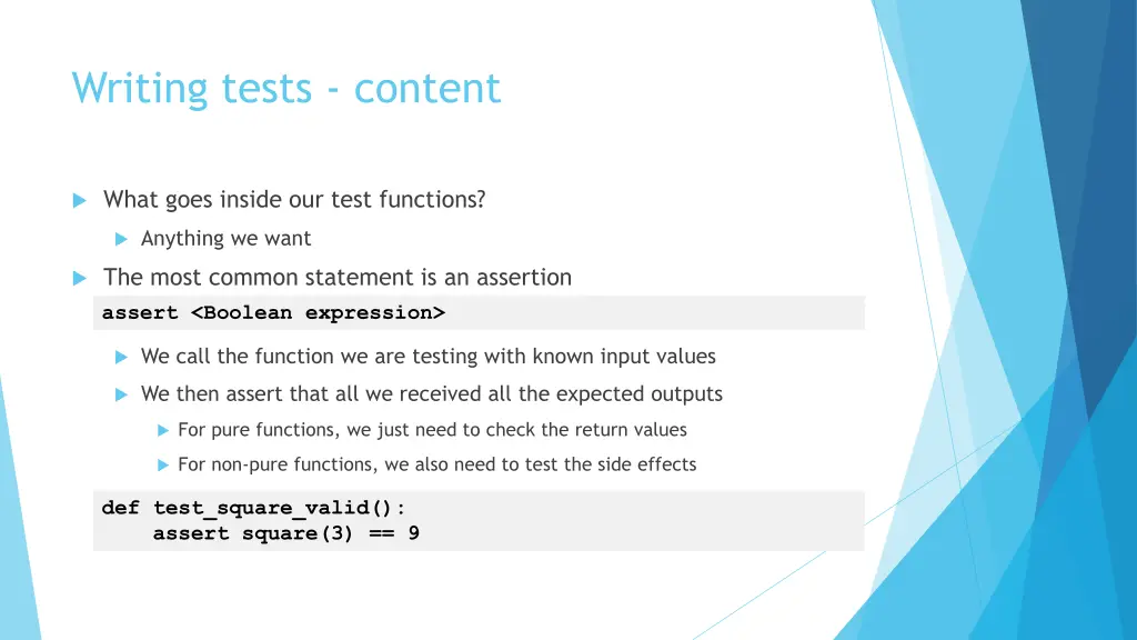 writing tests content