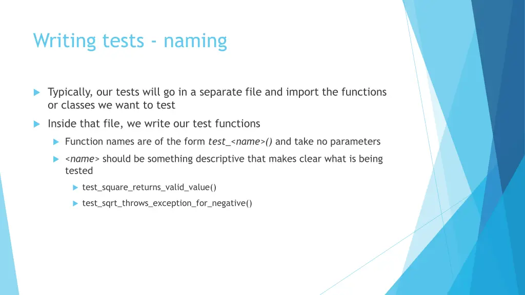 writing tests naming
