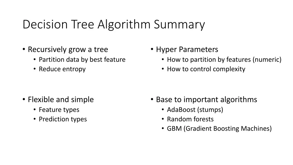 decision tree algorithm summary