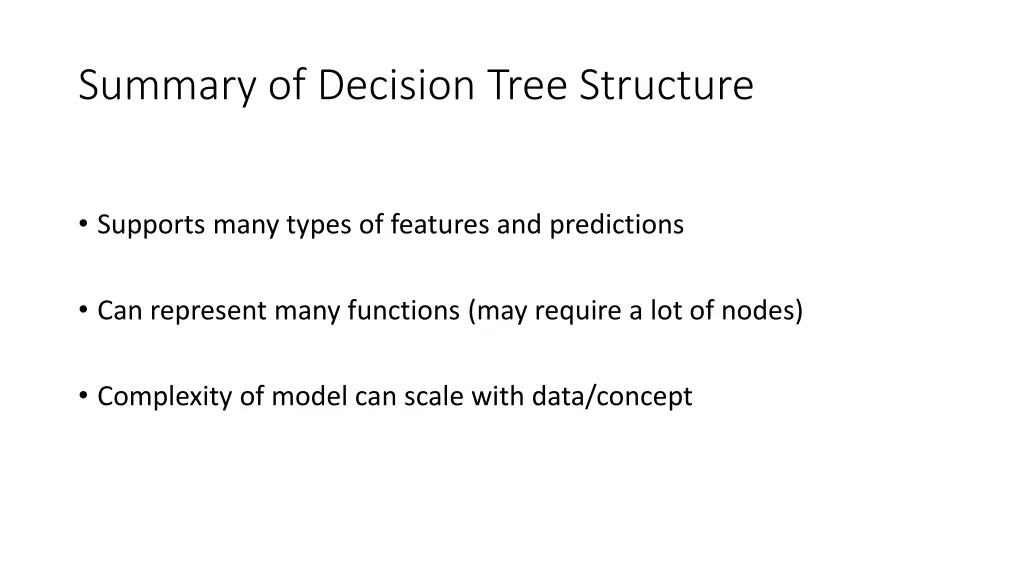 summary of decision tree structure