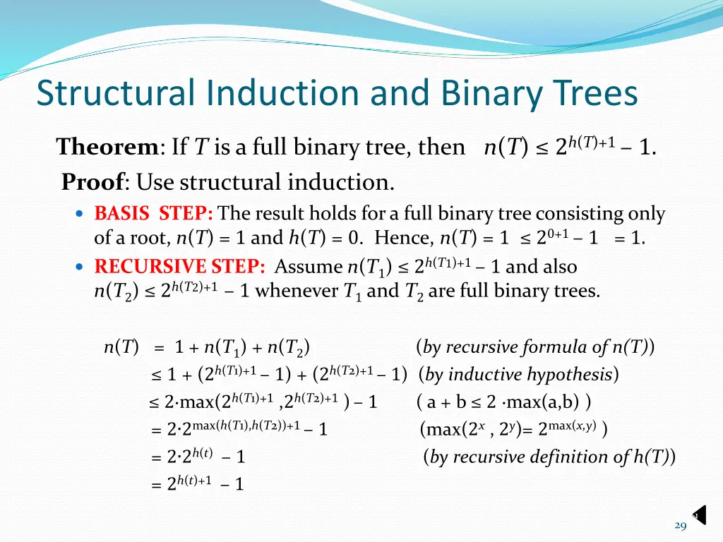 structural induction and binary trees
