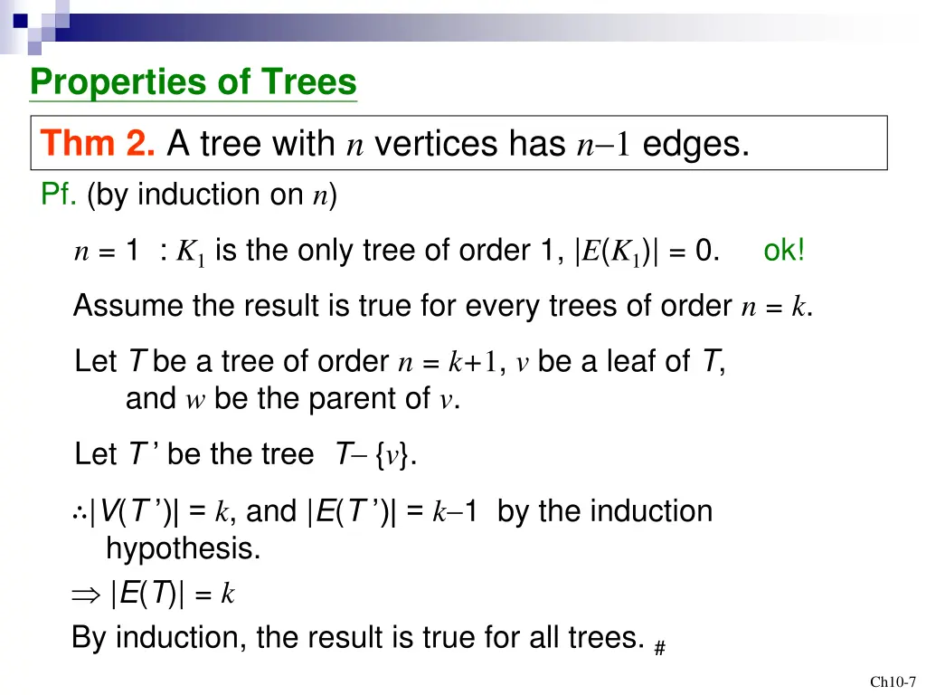properties of trees thm 2 a tree with n vertices