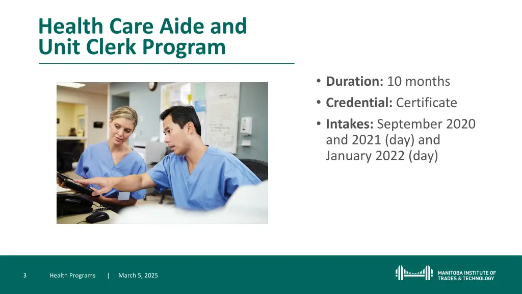 health care aide and unit clerk program