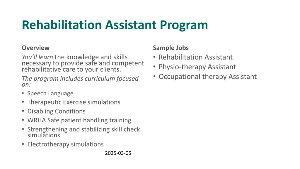 rehabilitation assistant program 1
