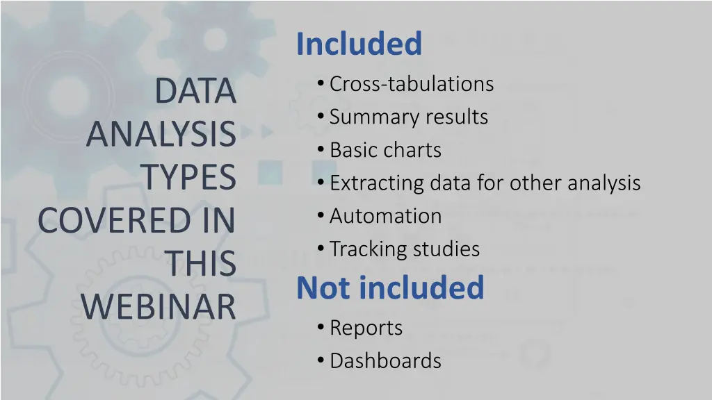 included cross tabulations summary results basic