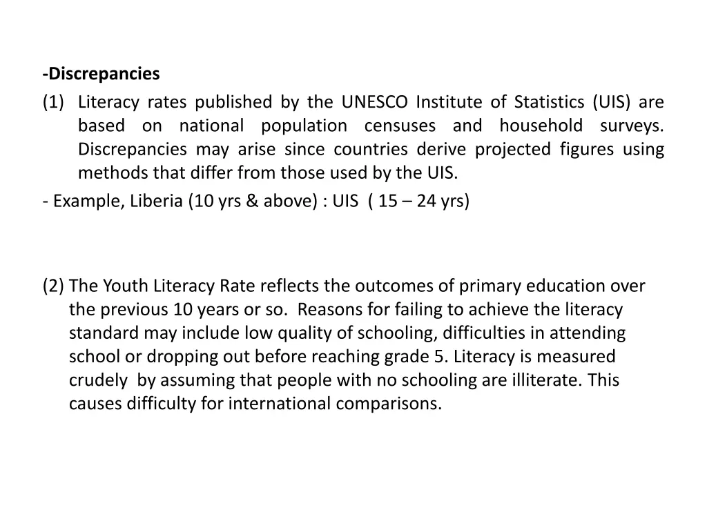 discrepancies 1 literacy rates published