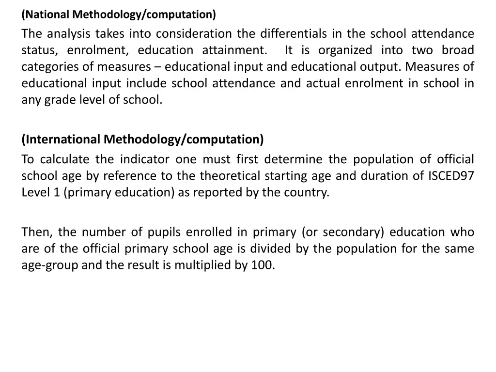 national methodology computation the analysis