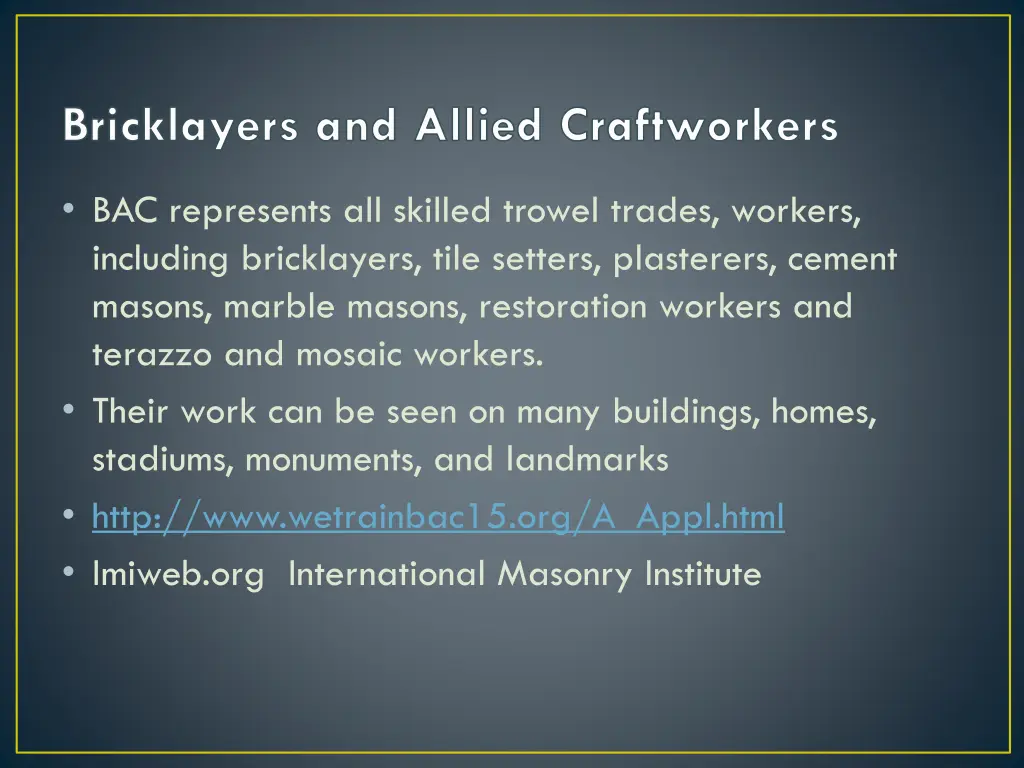 bricklayers and allied craftworkers
