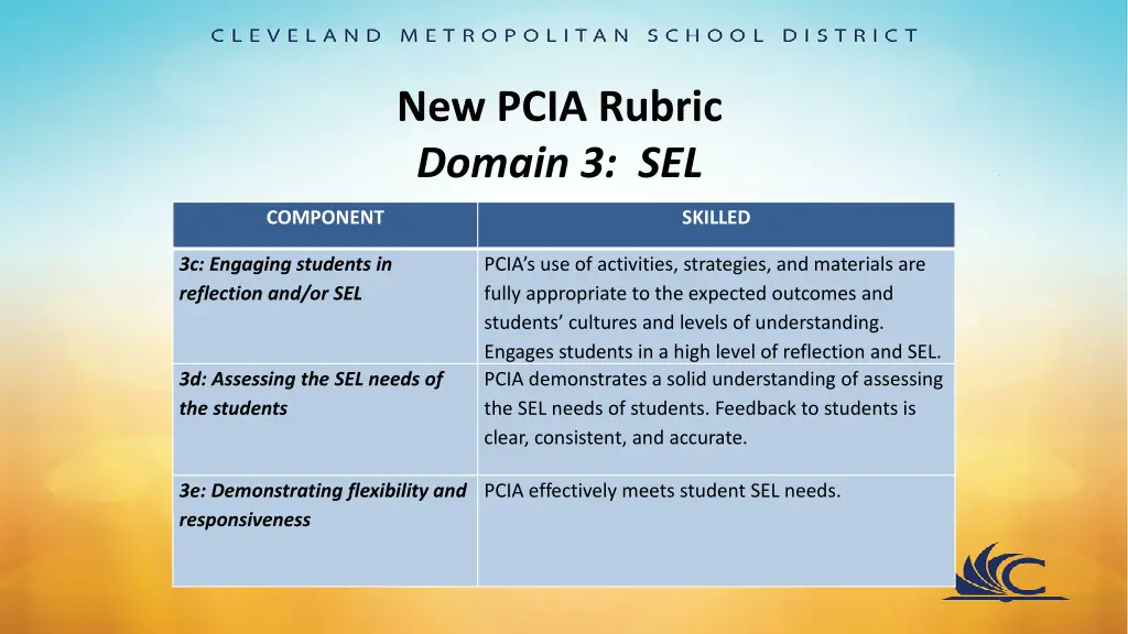new pcia rubric domain 3 sel