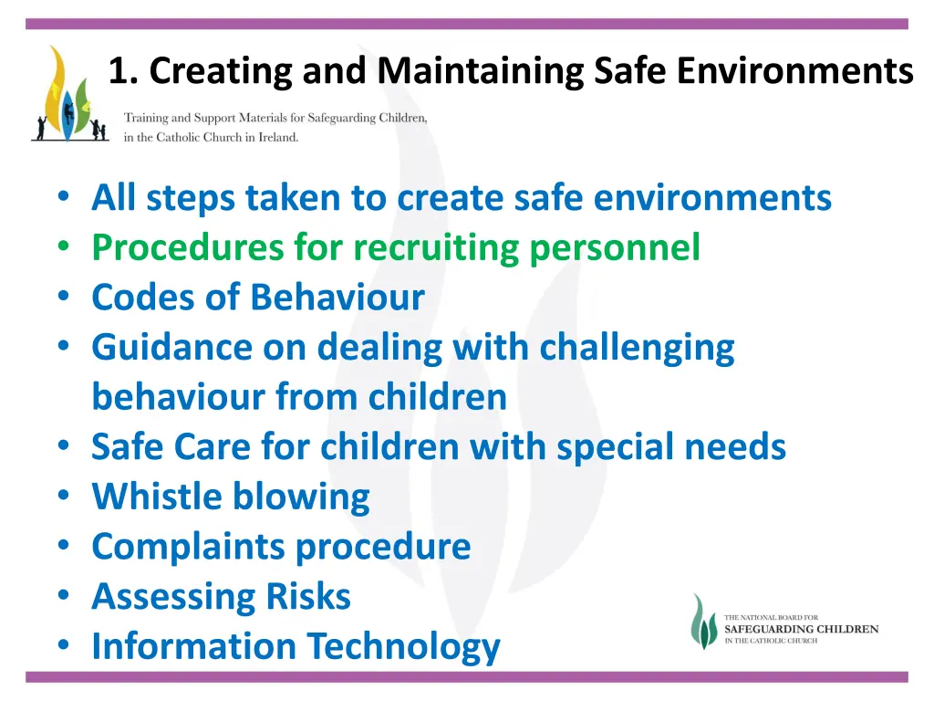 1 creating and maintaining safe environments