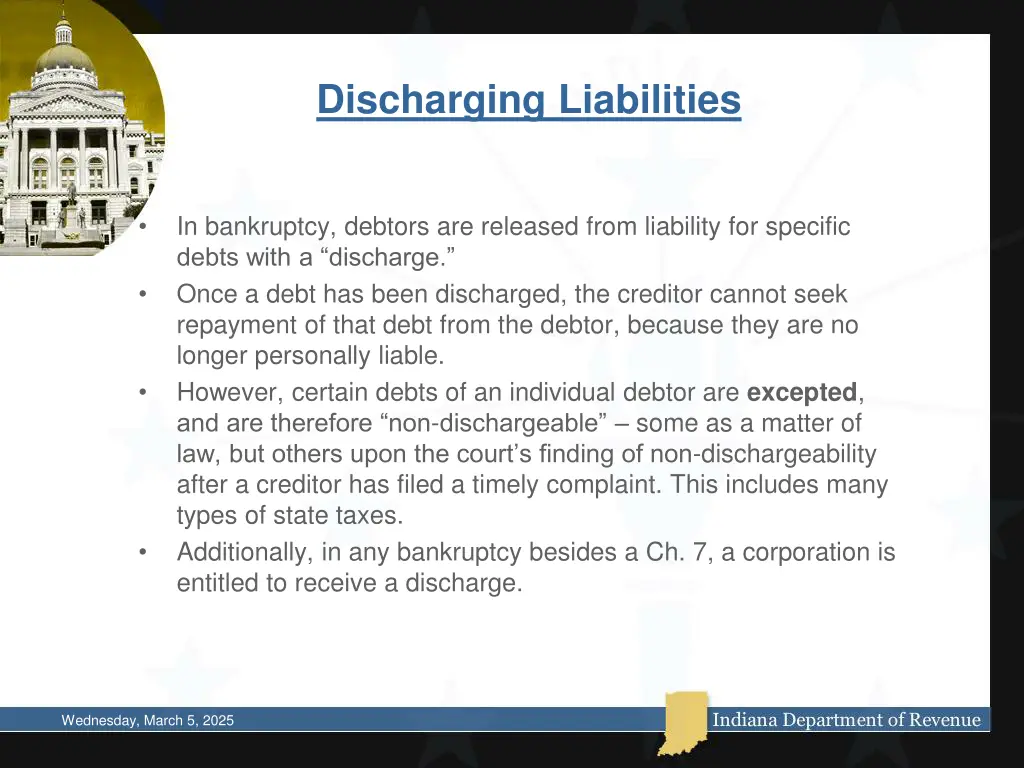 discharging liabilities