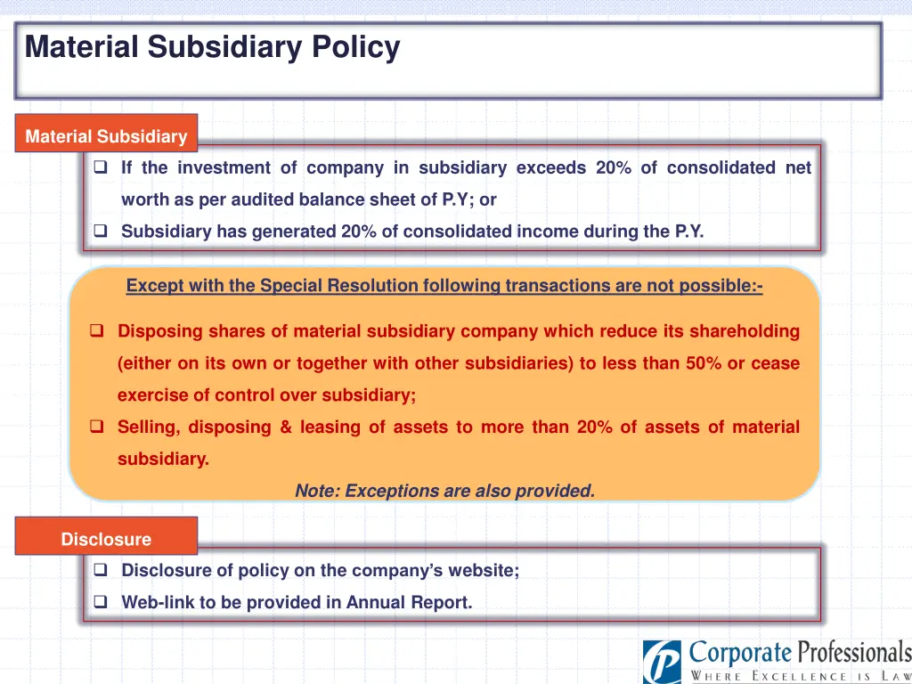 material subsidiary policy