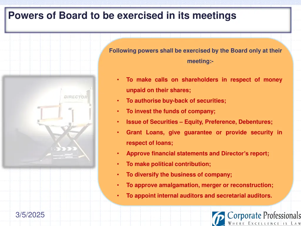 powers of board to be exercised in its meetings