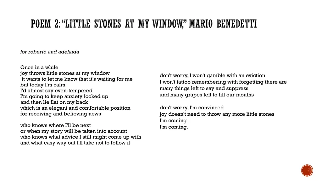 poem 2 little stones at my window mario benedetti