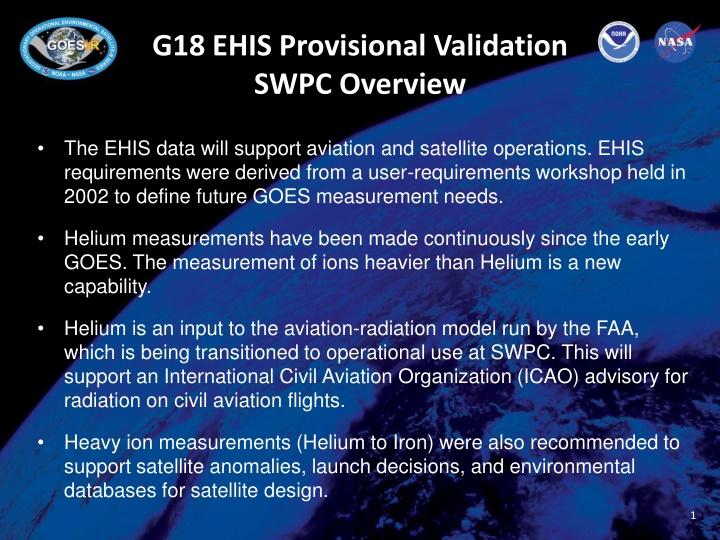 g18 ehis provisional validation swpc overview