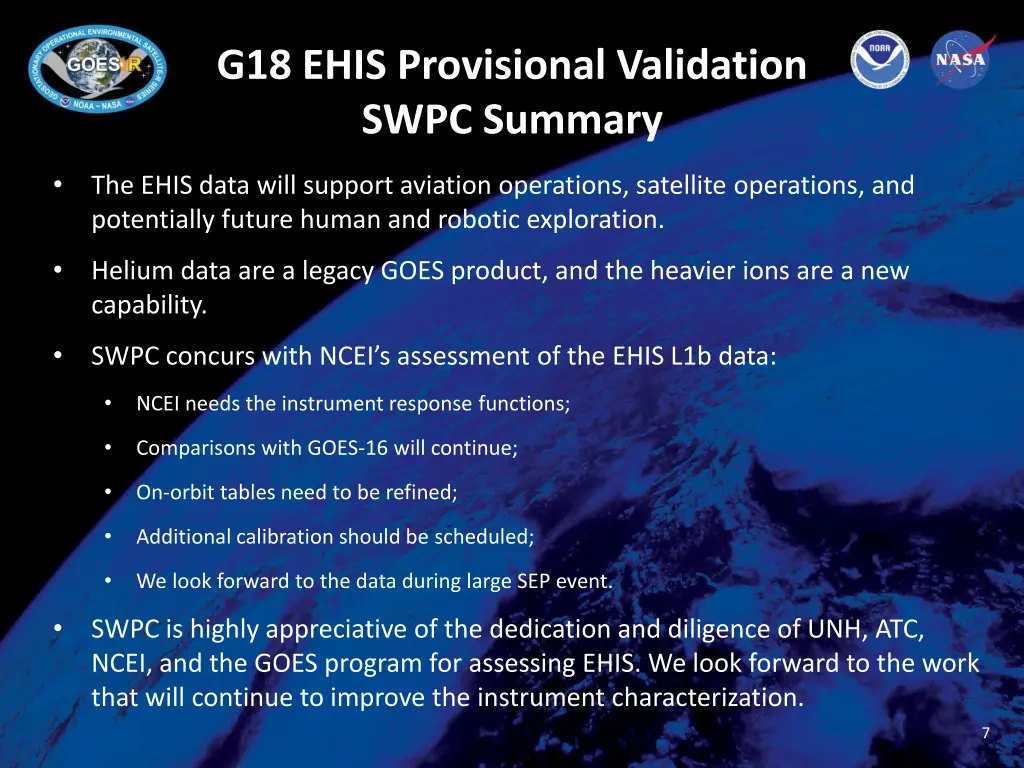 g18 ehis provisional validation swpc summary
