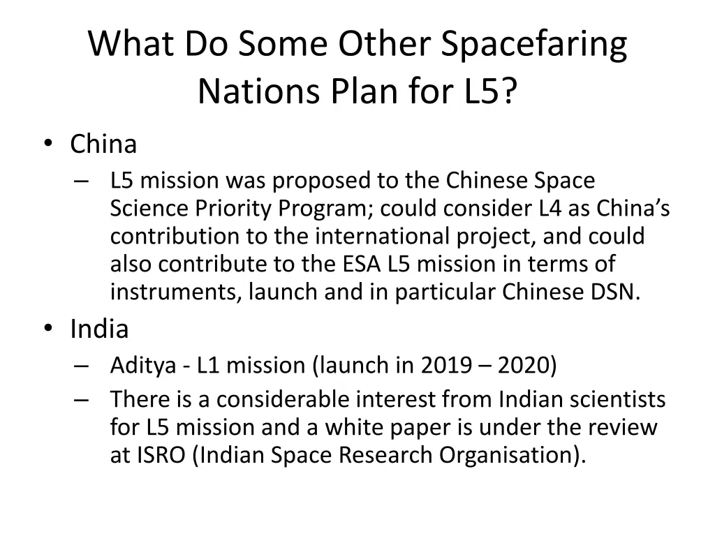 what do some other spacefaring nations plan