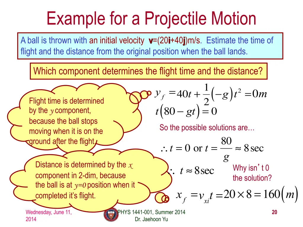 example for a projectile motion
