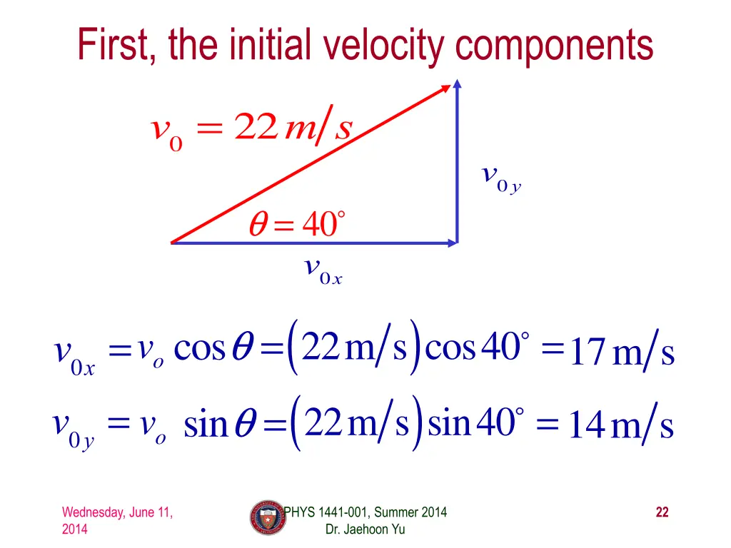 first the initial velocity components
