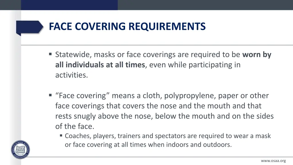 face covering requirements