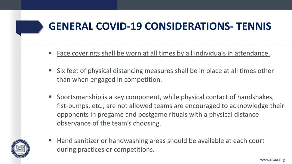 general covid 19 considerations tennis
