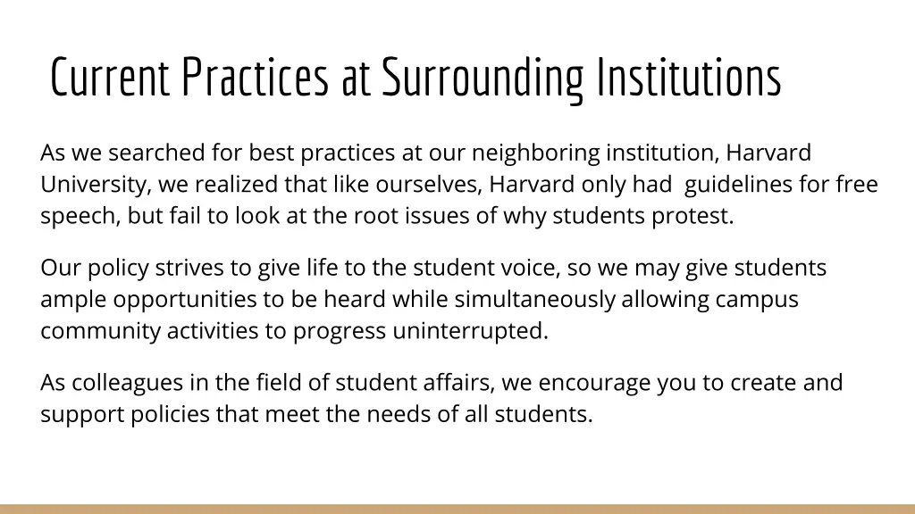 current practices at surrounding institutions