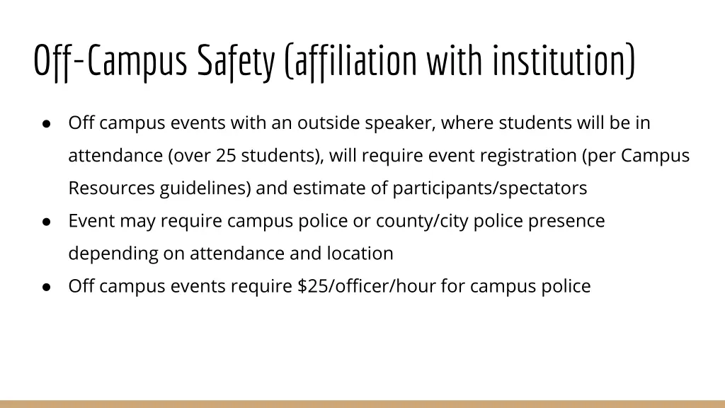 off campus safety affiliation with institution