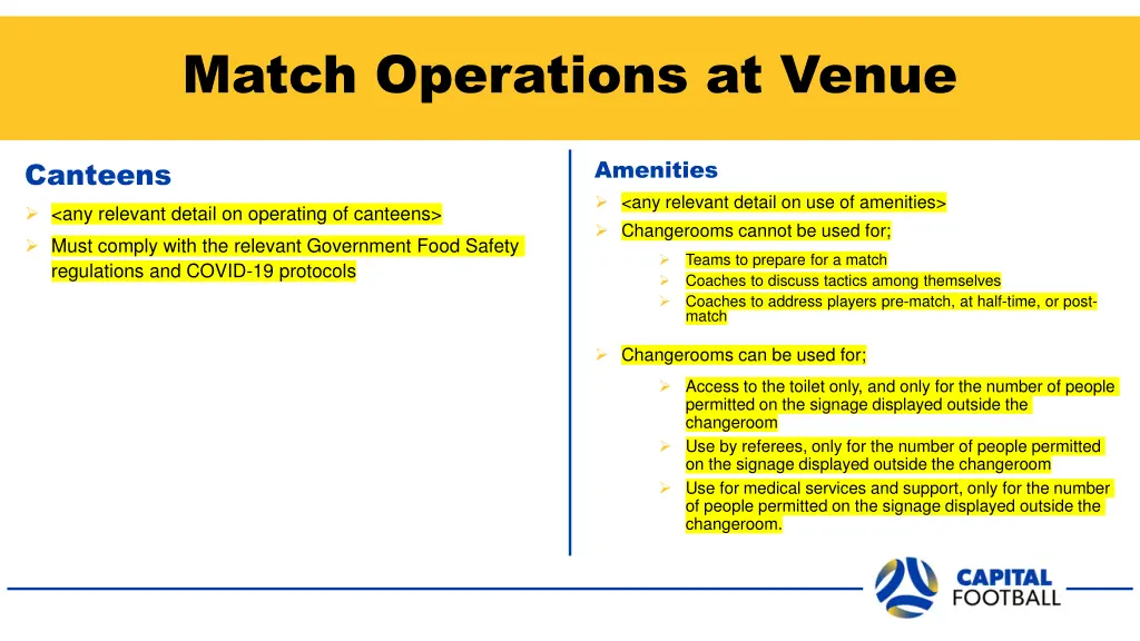 match operations at venue 1