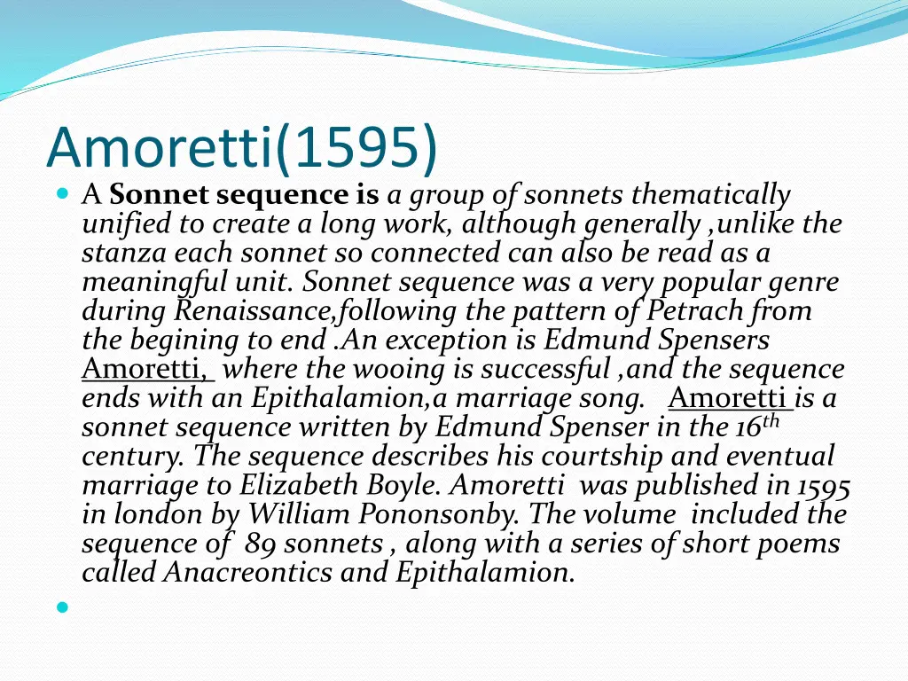 amoretti 1595 a sonnet sequence is a group