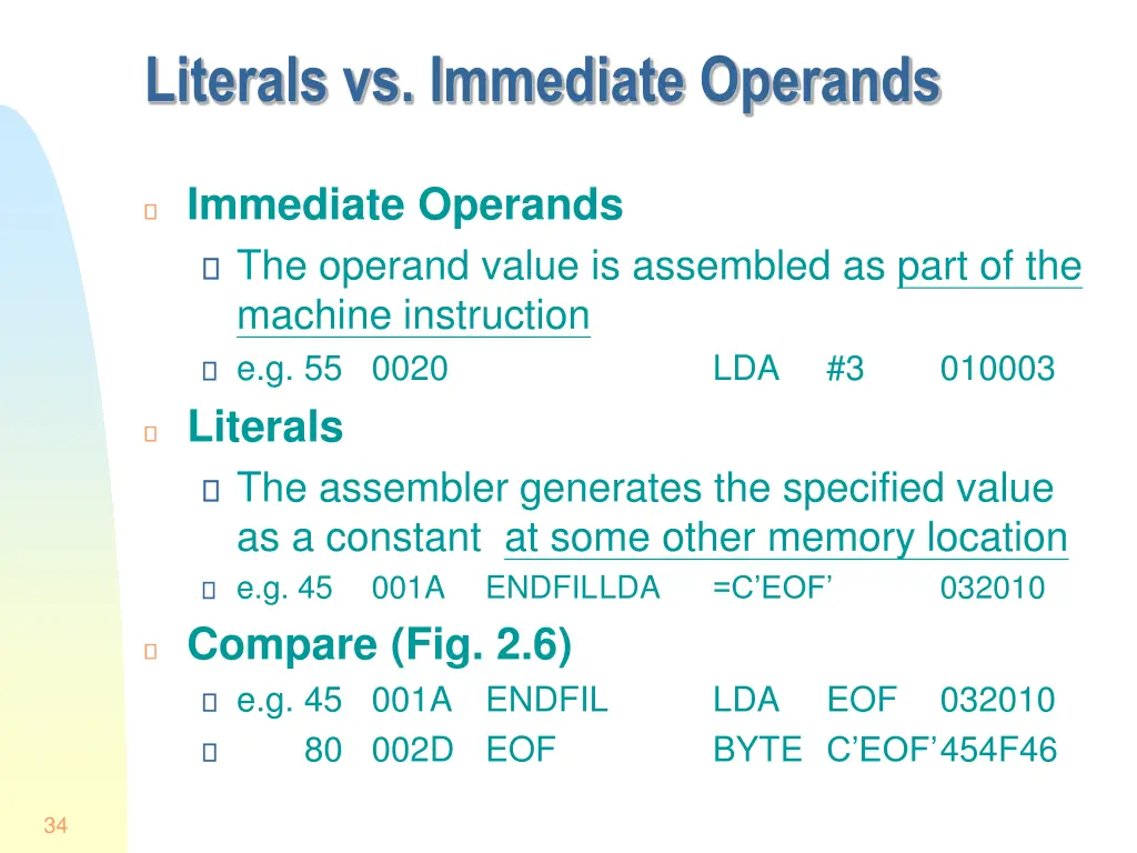 literals vs immediate operands