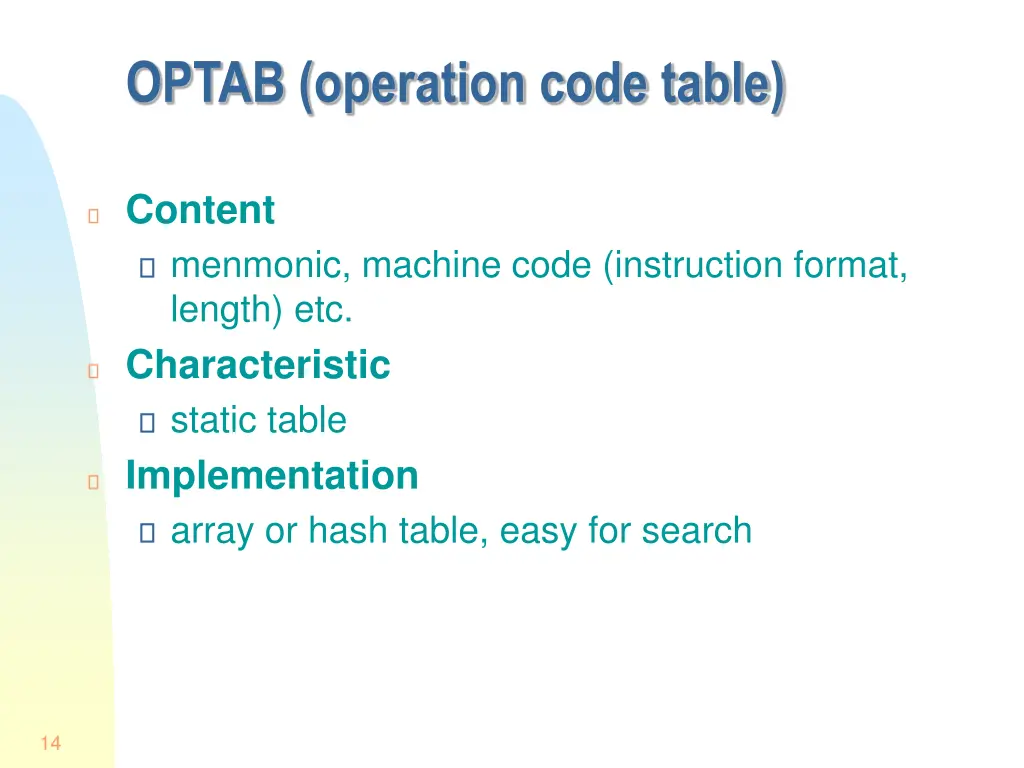 optab operation code table