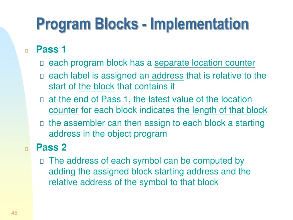 program blocks implementation