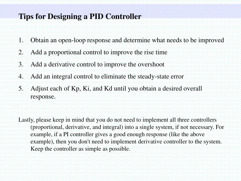 tips for designing a pid controller