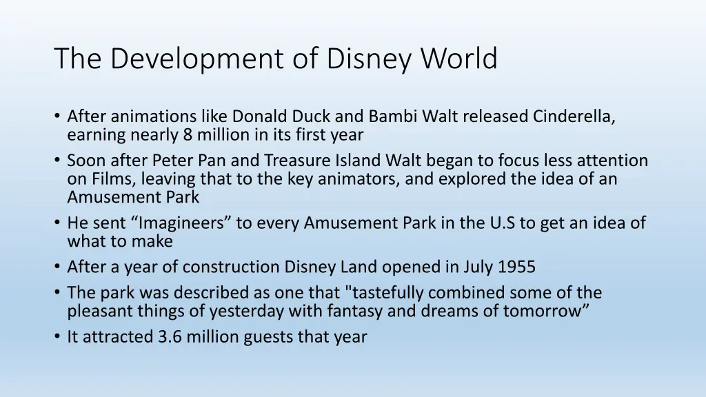 the development of disney world