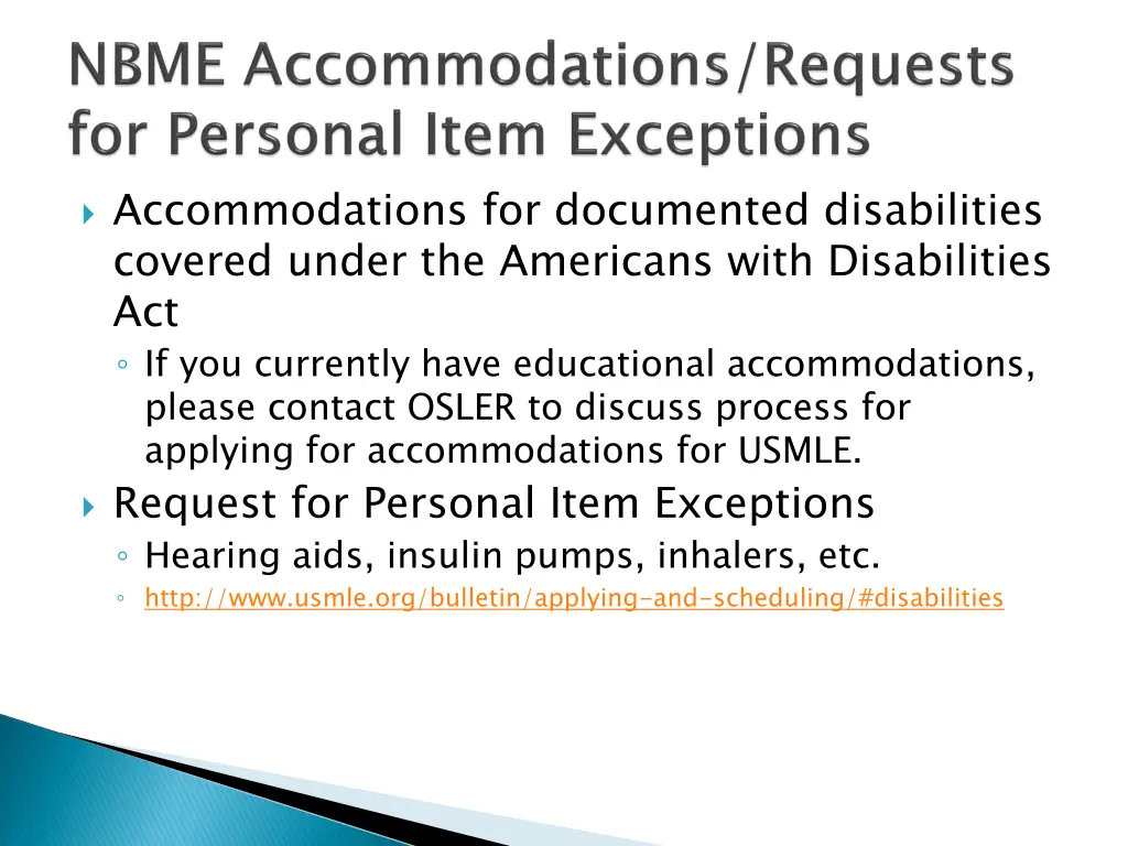 accommodations for documented disabilities