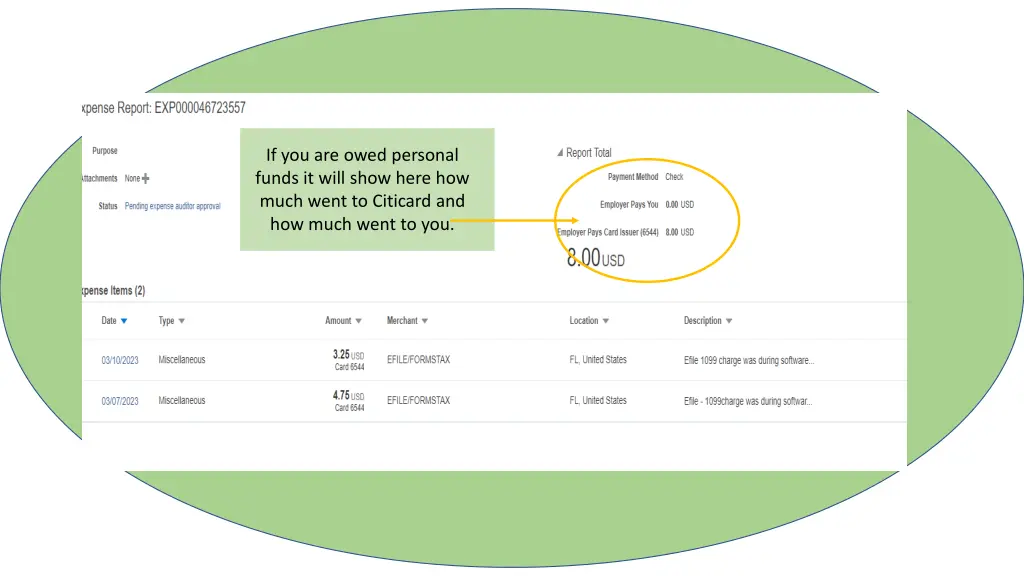 if you are owed personal funds it will show here