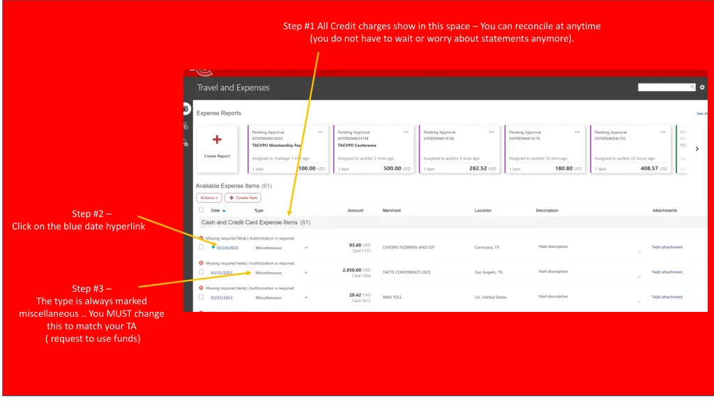 step 1 all credit charges show in this space