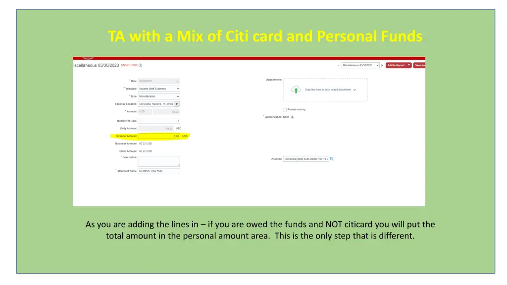 ta with a mix of citi card and personal funds