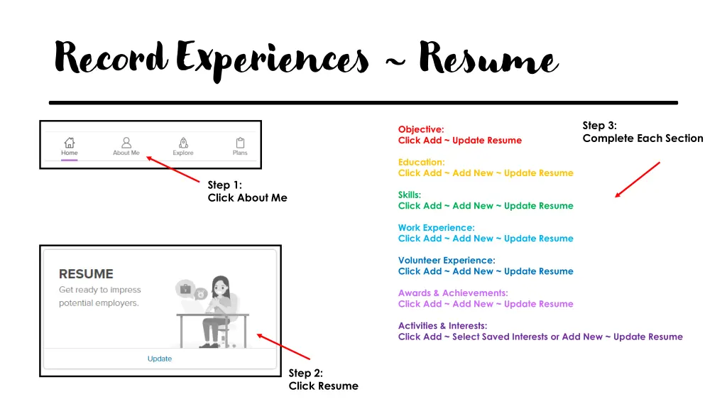 record experiences resume