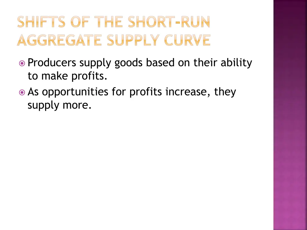 shifts of the short run aggregate supply curve