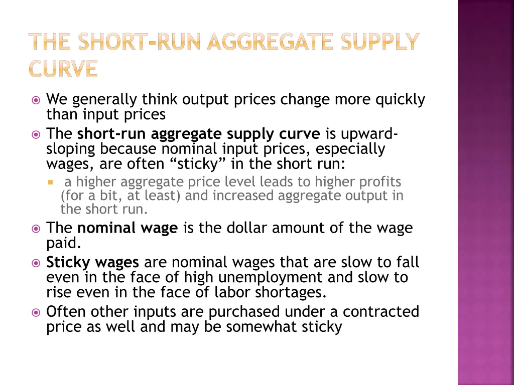 the short run aggregate supply curve 1
