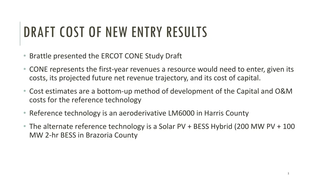 draft cost of new entry results