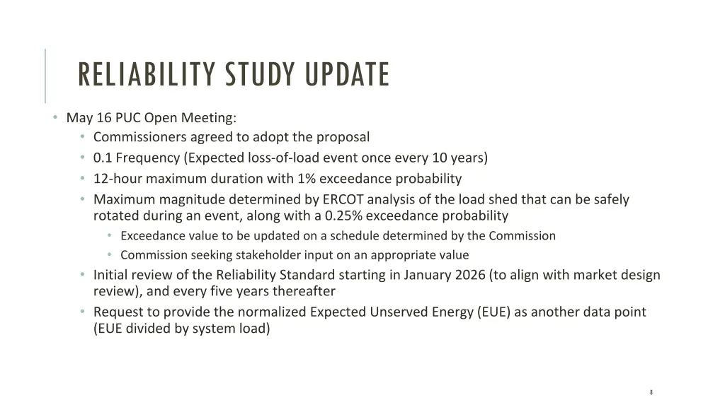 reliability study update